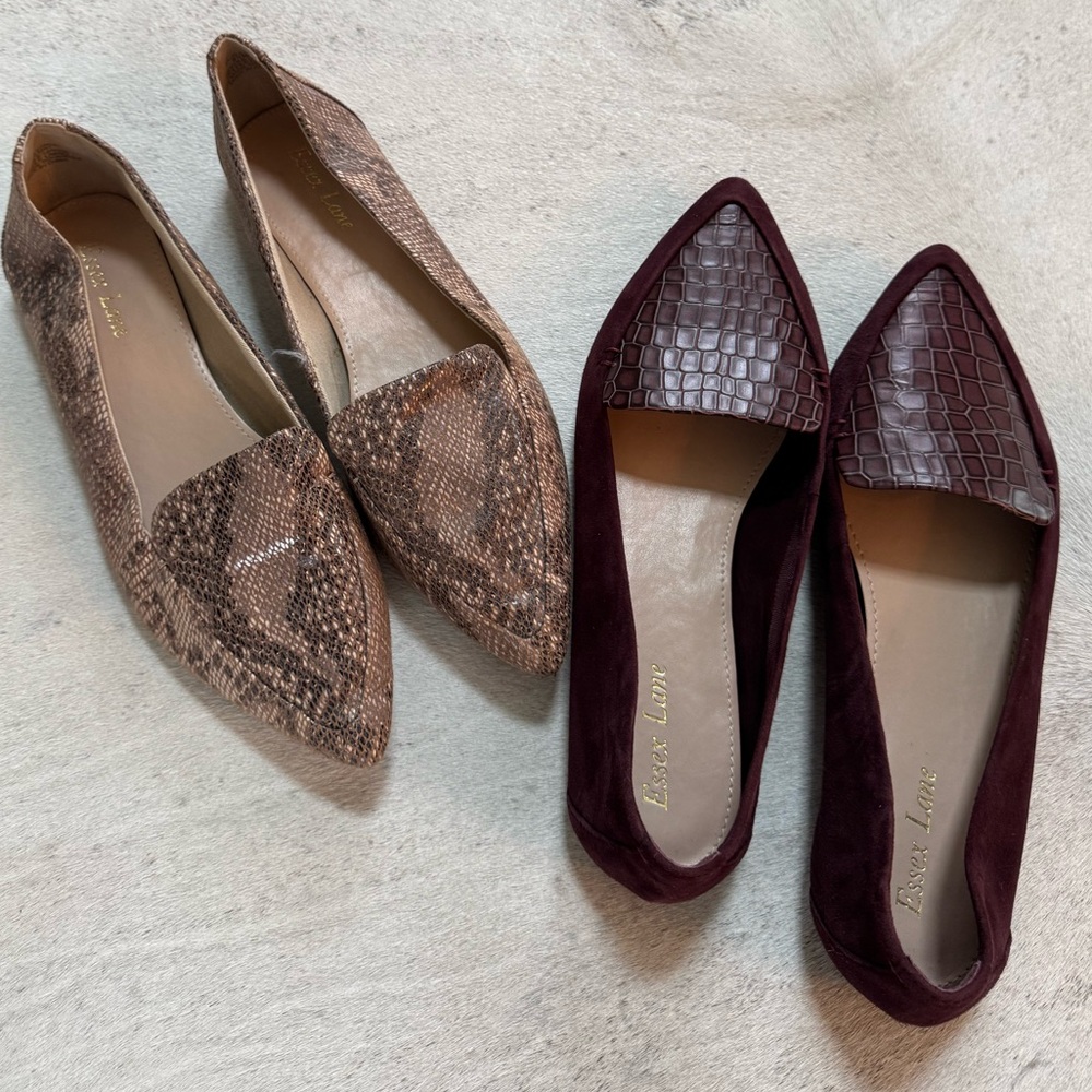 Essex Lane Women's Brown and Burgundy Flats Bundle
